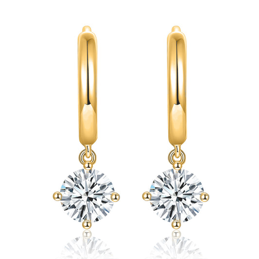 5.0mm Round Moissanite Drop Hoop Earrings, 4-Prong Gold Tone Huggie Earrings product image