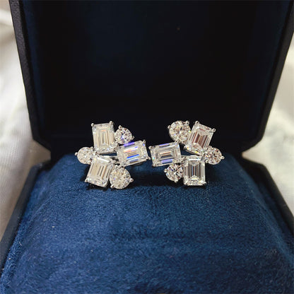 Moissanite Earrings, 8.2 Carat Cluster Ear Cuff Style Stud Earrings for Women