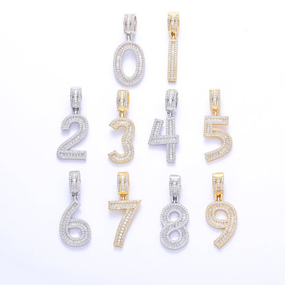 Hip Hop Minimalist Number Iced Link Cubic Zirconia Pendant Necklace for Men and Women