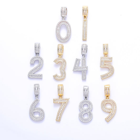 Hip Hop Minimalist Number Iced Link Cubic Zirconia Pendant Necklace for Men and Women