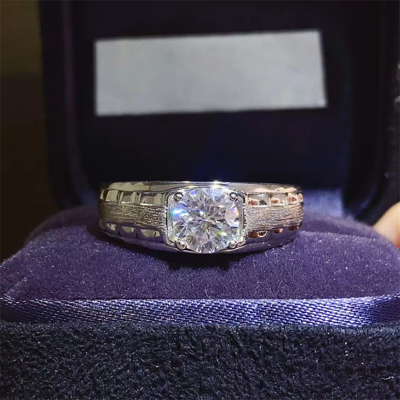 Men’s Moissanite Ring U-Shape Band VVS1 Round Stone Wedding Promise Ring product image