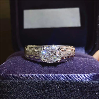 Men’s Moissanite Ring U-Shape Band VVS1 Round Stone Wedding Promise Ring