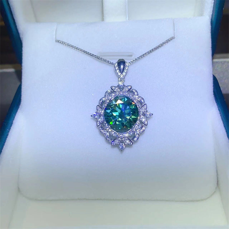 5-Carat Green Moissanite Pendant Necklace with Floral Halo Chain product image