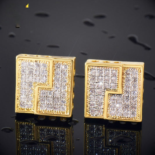 Iced Block Stud Earrings for Men