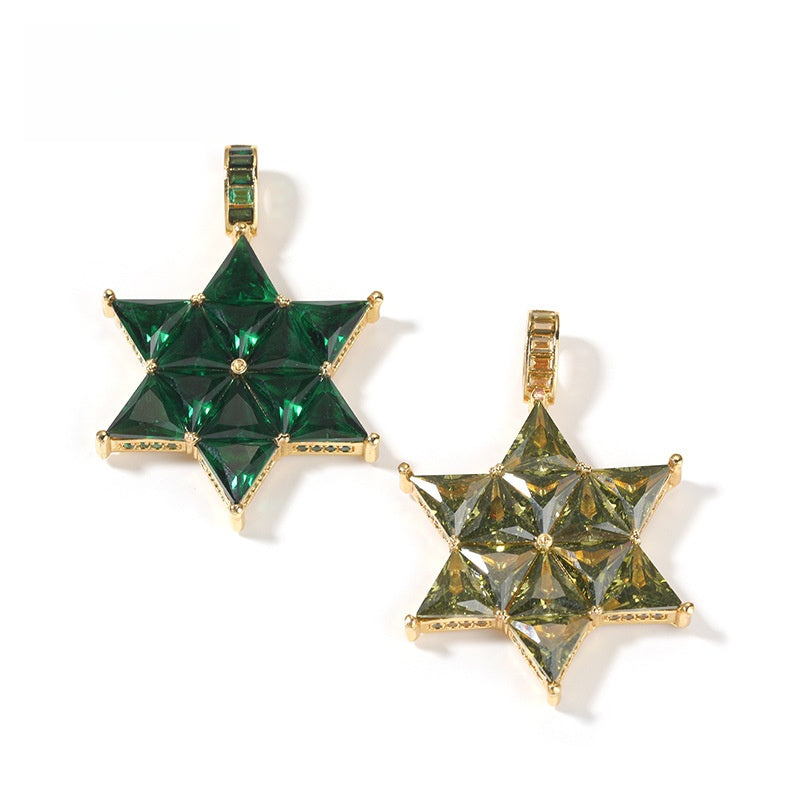 Emerald Green Star Pendant Necklace for Women with Cubic Zirconia Twist Chain, Gold Plated or Silver Plated Statement Necklace