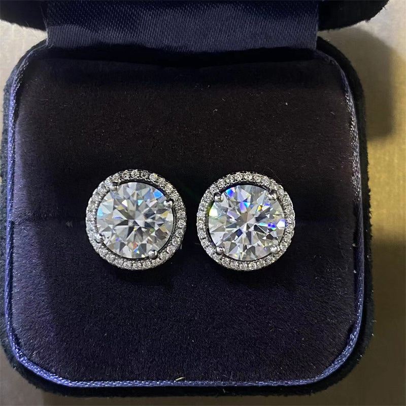 Round Cut Moissanite Stud Earrings with Halo, White Stone Earrings for Women product image