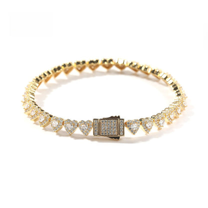 Heart Cubic Zirconia Chain Bracelet for Women & Men - Gold Plated and Silver Plated Statement Tennis Bracelet