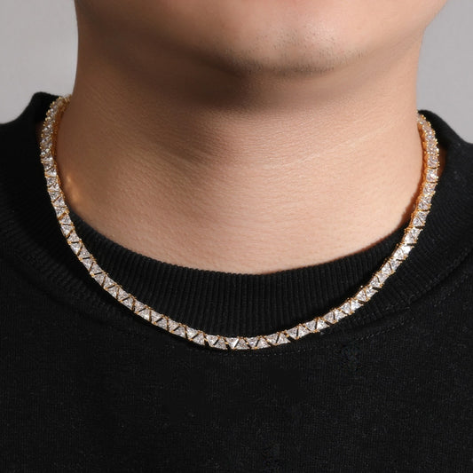 Unisex Iced Zircon Tennis Chain Necklace in Gold and Silver Tone Hip Hop Copper Jewelry