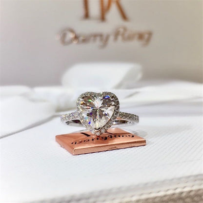 Heart Shaped Moissanite Ring for Women, Halo Engagement Ring, Promise Ring