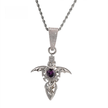 Men’s Iced Wing Pendant Necklace with Cubic Zirconia Twisted Chain, Silver or Gold Tone Statement Jewelry