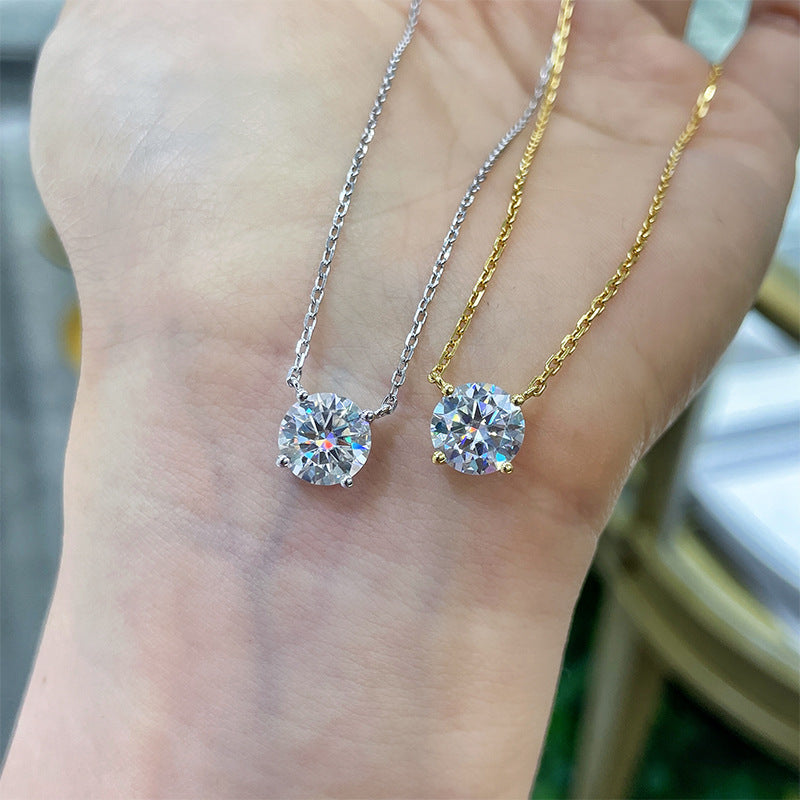 Round Moissanite Pendant Necklace, 4-Prong Solitaire, 18K Gold Plated S925 Silver product image