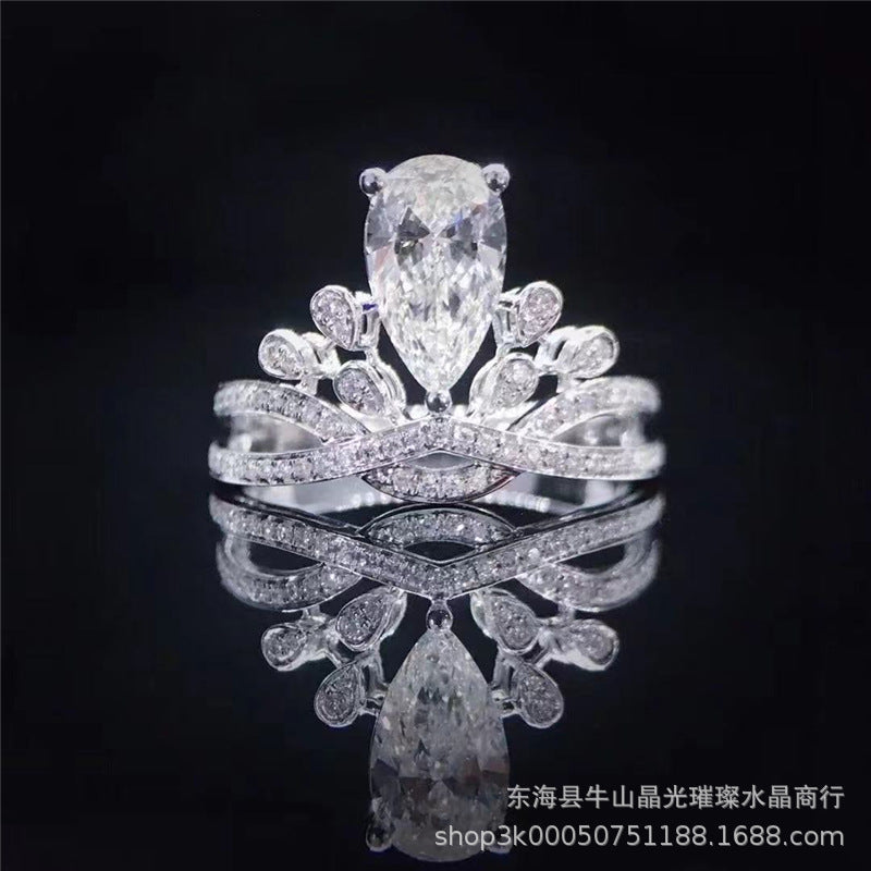 Pear Cut Moissanite Crown Ring for Women, Halo Engagement Ring, 1 Carat or 2 Carat product image