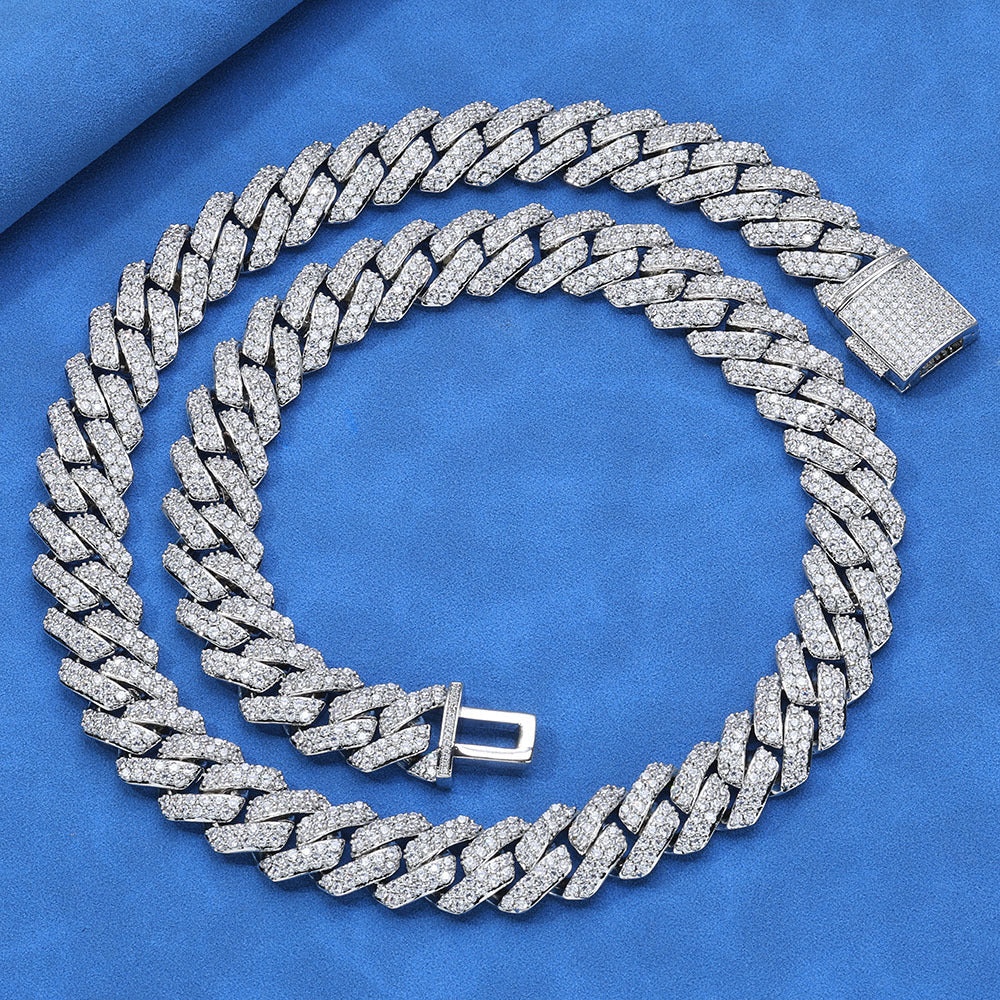 15 mm Diamond-Shaped Iced Cuban Hip Hop Necklace with Cubic Zirconia on a Silver Base - CHA083 product image