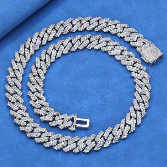 15 mm Diamond-Shaped Iced Cuban Hip Hop Necklace with Cubic Zirconia on a Silver Base - CHA083 product image