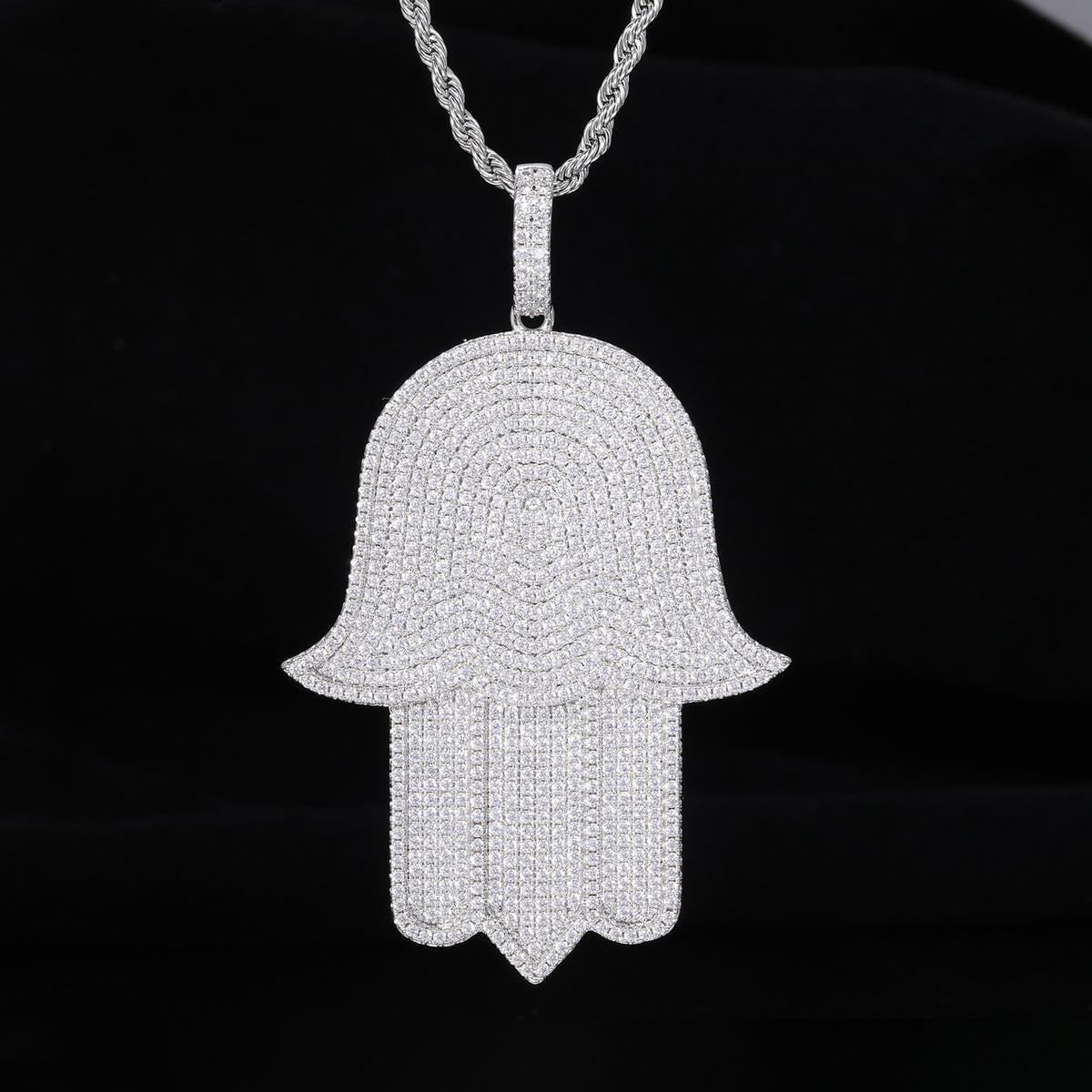 Hamsa Hand Zircon Pendant Necklace, Hip Hop Statement Chain Jewelry product image