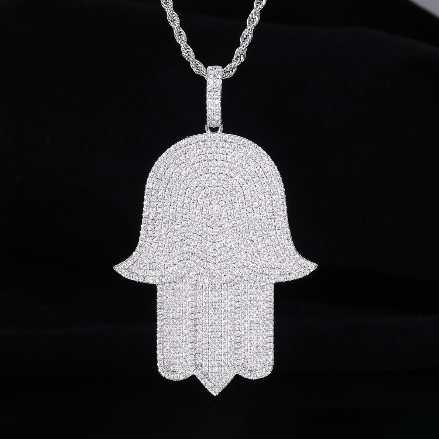 Hamsa Hand Zircon Pendant Necklace, Hip Hop Statement Chain Jewelry product image