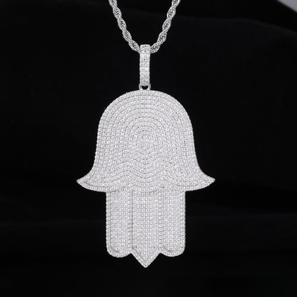 Hamsa Hand Zircon Pendant Necklace, Hip Hop Statement Chain Jewelry