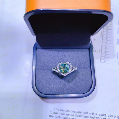 Heart Cut Green Moissanite Ring with Twisted Band Halo, 1 Carat Promise Engagement Ring