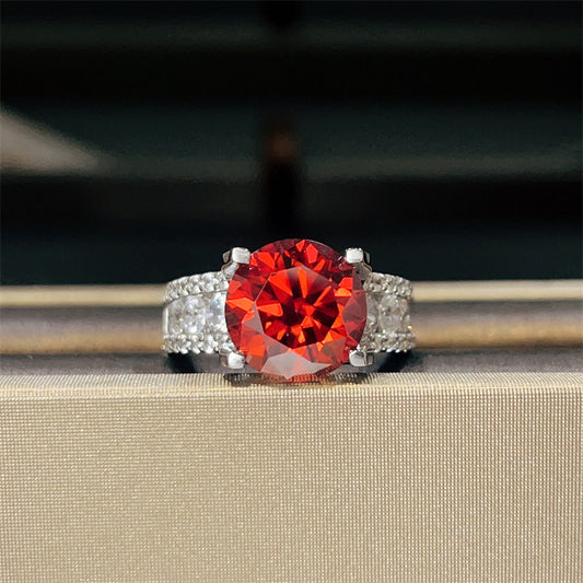 Red Moissanite Ring for Women, Round Cut Halo-Style Engagement Ring, 3 / 5 Carat Statement Ring product image