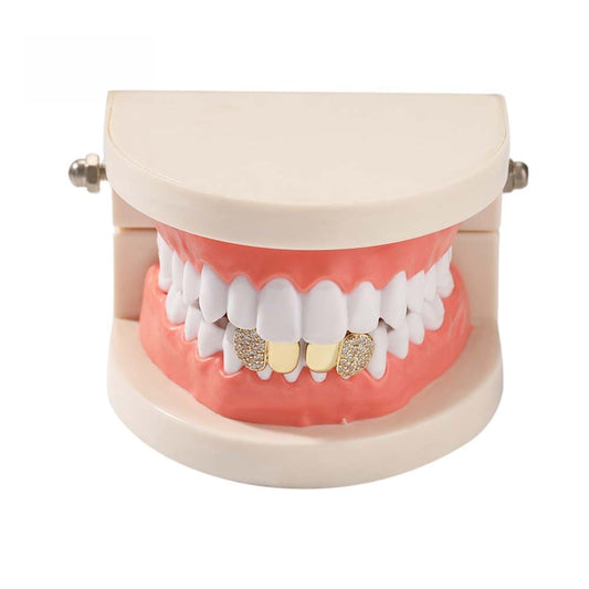 Hip Hop Tooth Grillz for Women & Men – Gold or Silver Tone Copper Dental Cap with Cubic Zirconia Iced Front Teeth Jewelry