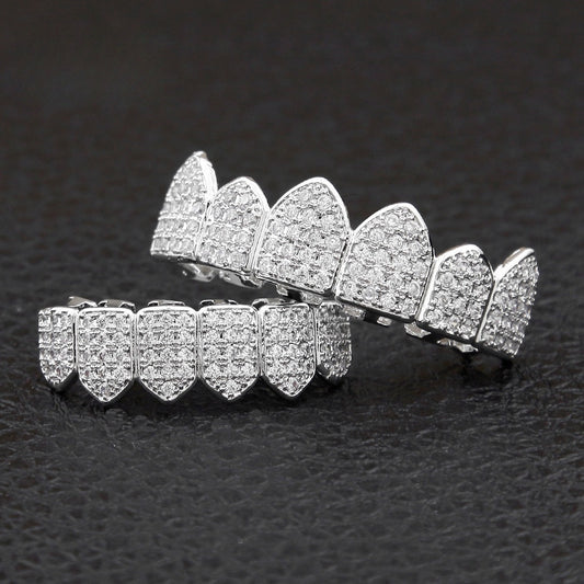 Iced Crystal Grillz Set for Women and Men – Trendy Gold, Silver & Two-Tone Statement Teeth Jewelry