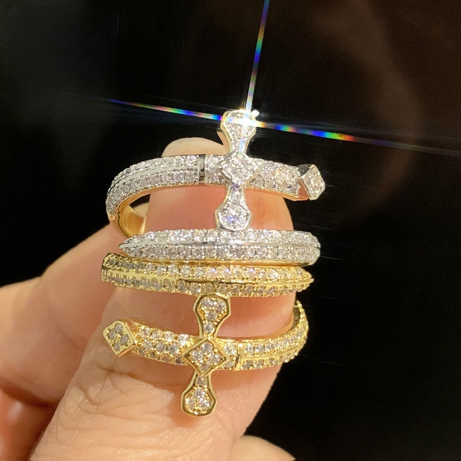 Unisex Iced Cross Hip Hop Statement Ring
