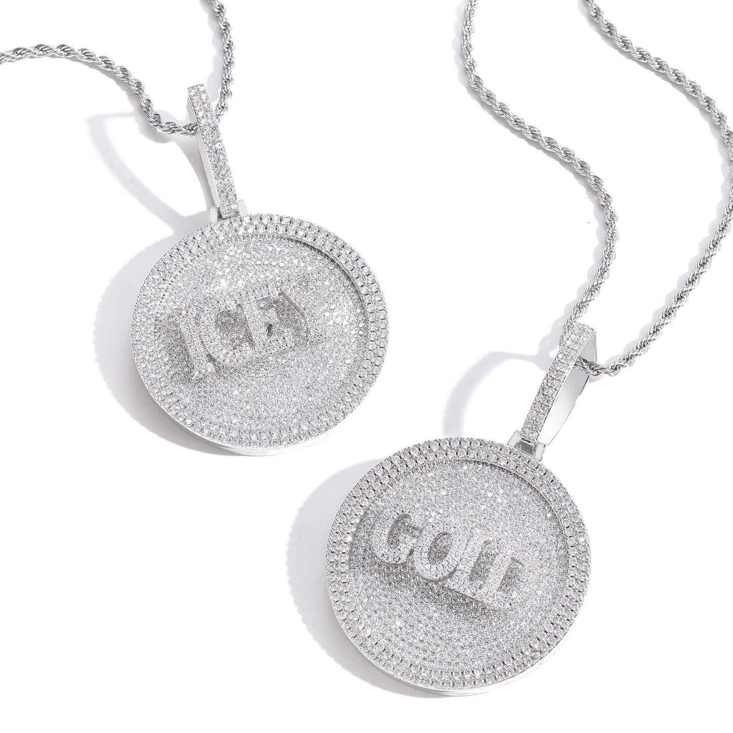 Hip Hop Light Luxury Letter Square Cubic Zirconia Pendant Necklace for Men and Women