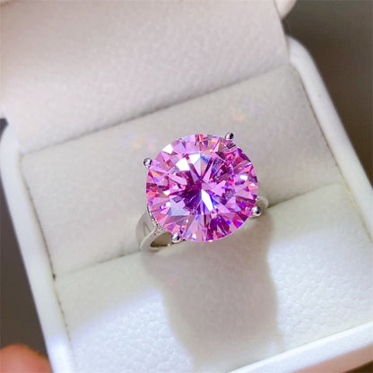 Pink Moissanite Ring for Women, Round Solitaire Engagement Ring, Crown Style Promise or Wedding Ring