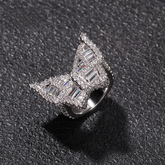 Butterfly Cubic Zirconia Statement Ring for Women & Men - Gold Plated or Silver Plated Hip Hop Style Band alternate product image