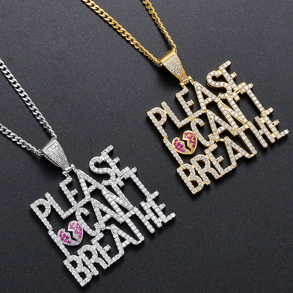 Hip Hop Heart Letter Cubic Zirconia Necklace for Men and Women