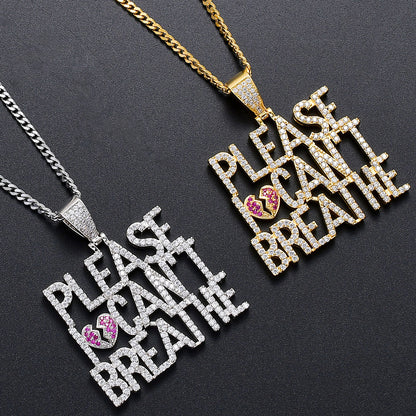 Hip Hop Heart Letter Cubic Zirconia Necklace for Men and Women