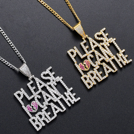 Hip Hop Heart Letter Cubic Zirconia Necklace for Men and Women