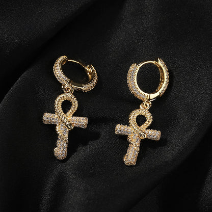 Men’s Gold Plated Snake Hoop Earrings with Crystal Dangle Statement Design