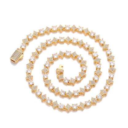 6MM Starburst Cubic Zirconia Cuban Link Chain Necklace, Unisex Hip Hop Jewelry