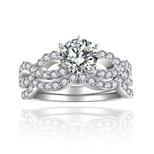 Round Moissanite Solitaire Wave Stackable Engagement Ring Set product image