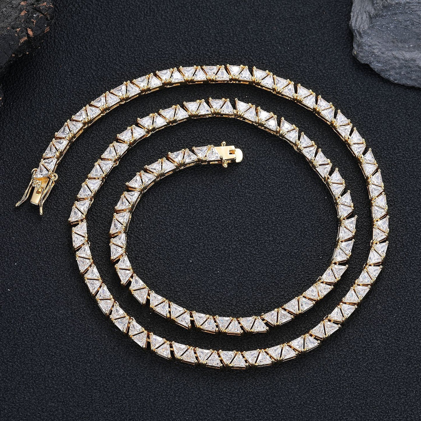 Triangle Zirconia Tennis Chain Bracelet & Necklace, Geometric 5MM Unisex Jewelry
