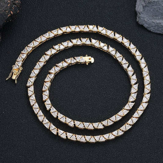 Triangle Zirconia Tennis Chain Bracelet & Necklace, Geometric 5MM Unisex Jewelry