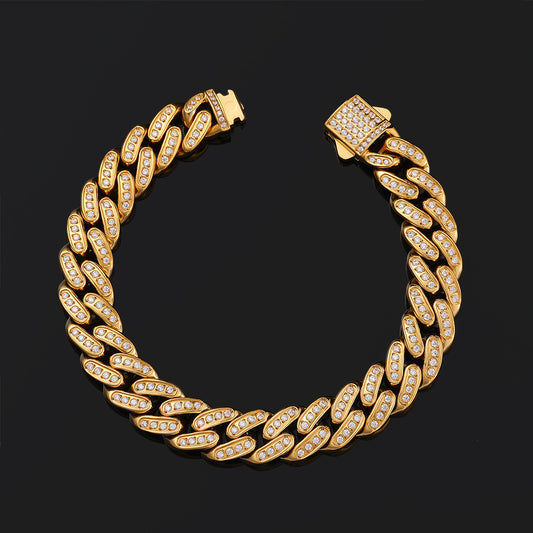 12 mm Iced Cuban Hip Hop Bracelet with Cubic Zirconia on a Stainless steel Base - CHA477 product image