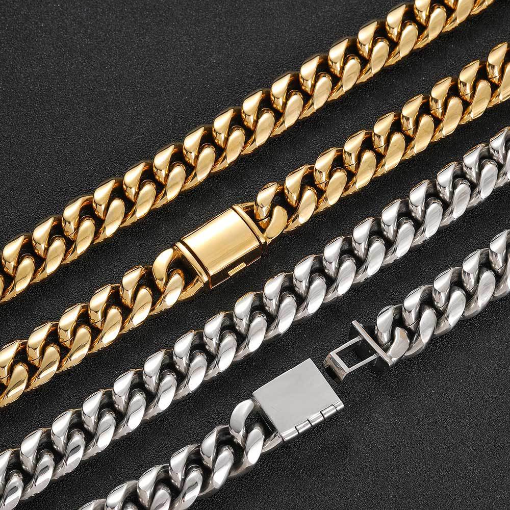 8-14 mm Rounded Polished Cuban Stainless steel Necklace or Bracelet - CHA016 product image
