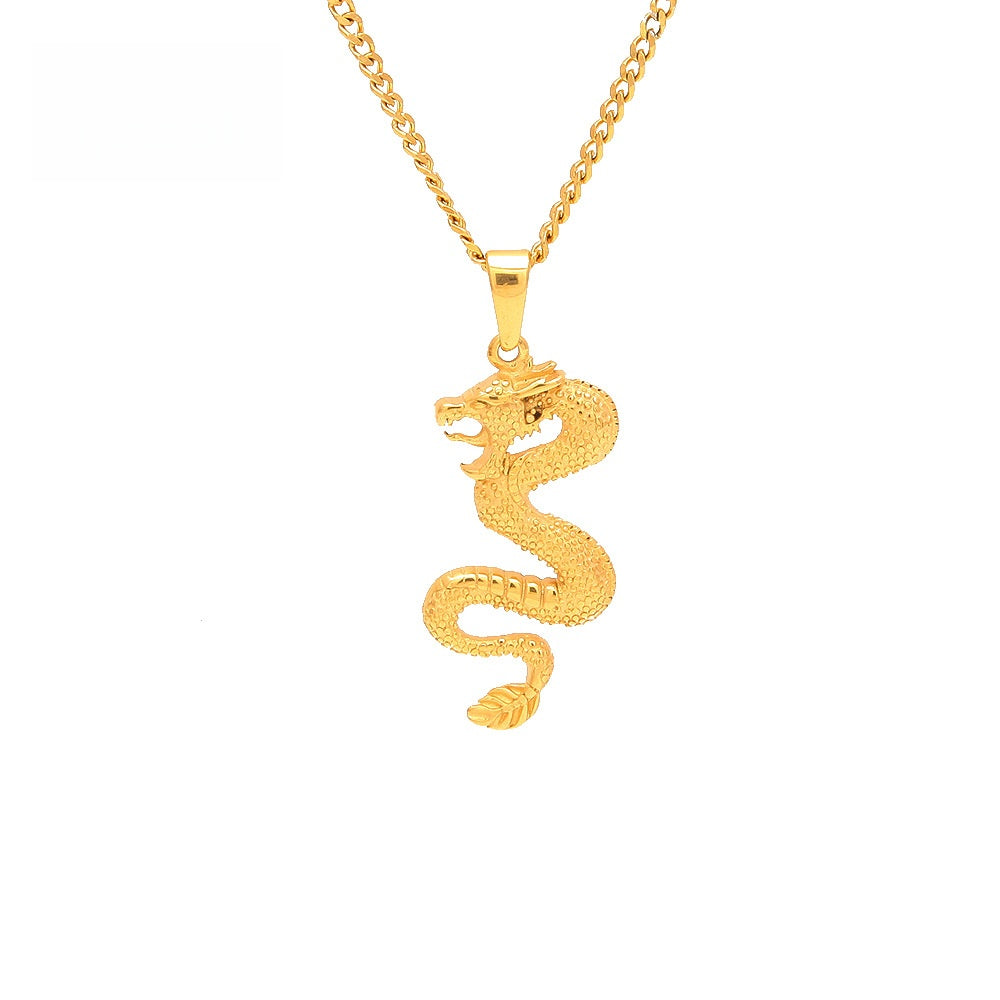 Gold Plated Stainless Steel Dragon Pendant Necklace for Women and Men – Hip Hop Statement Chain product image