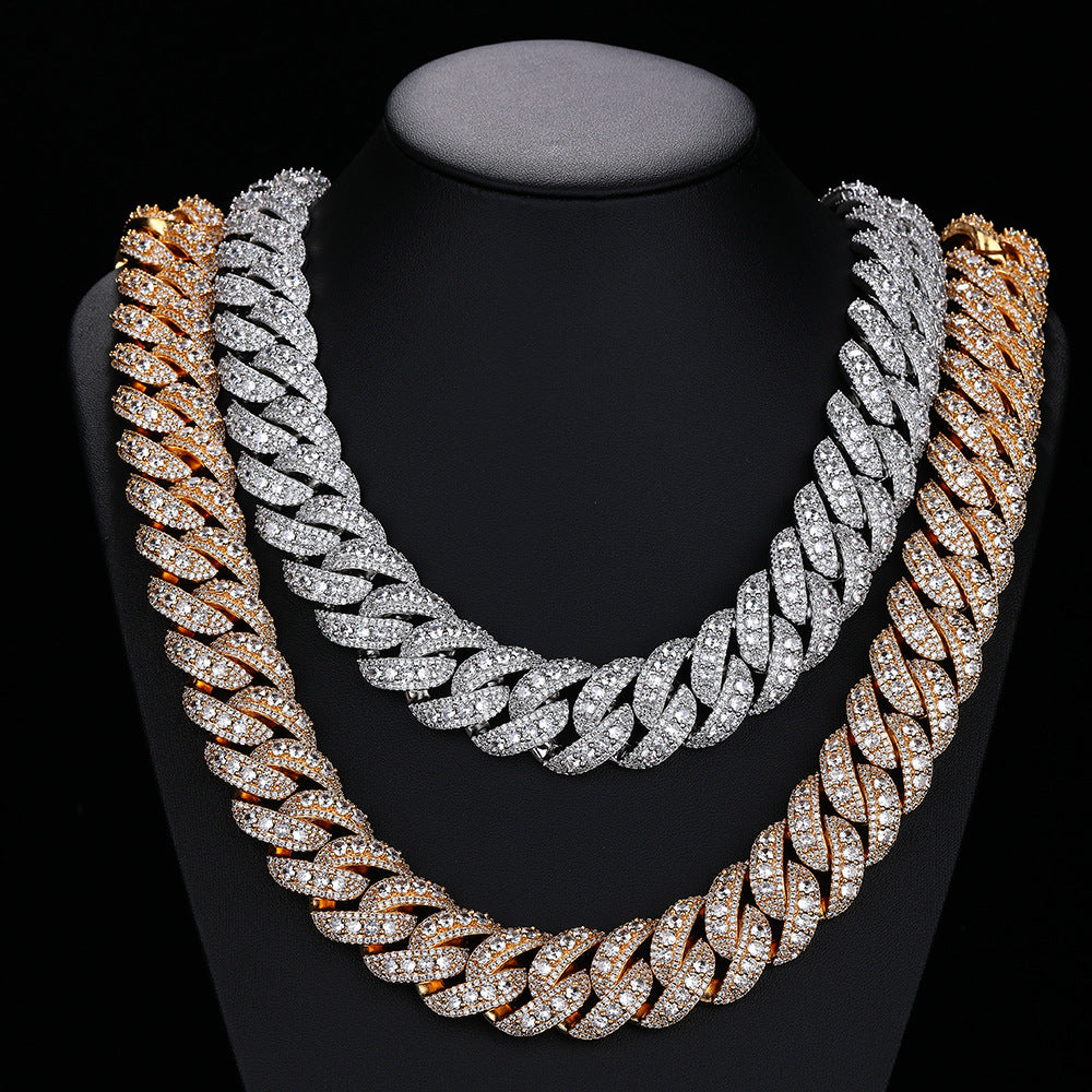 Iced Out Cuban Link Chain Necklace and Bracelet Set, Copper Zirconia Hip Hop Jewelry product image