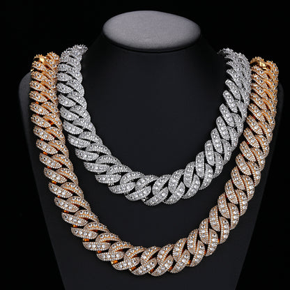 Iced Out Cuban Link Chain Necklace and Bracelet Set, Copper Zirconia Hip Hop Jewelry