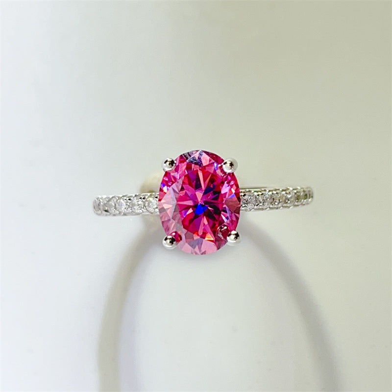 Pink Oval Moissanite Ring for Women, Classic Pavé Band Engagement Ring, 1 Carat or 2 Carat product image