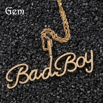 Gold-tone BadsBoy script pendant necklace