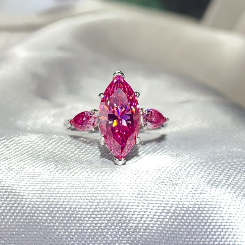 Pink Marquise Moissanite Ring for Women – 6 Carat Three-Stone S925 Ring product image