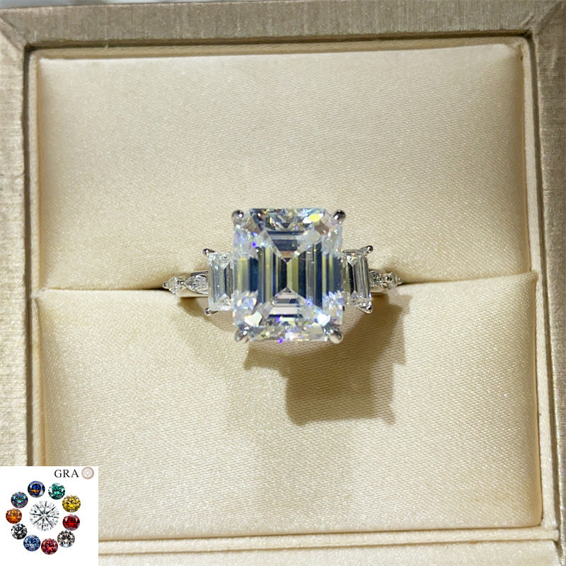5 Carat Moissanite Ring for Women, Emerald Cut Geometric Halo Engagement Ring product image