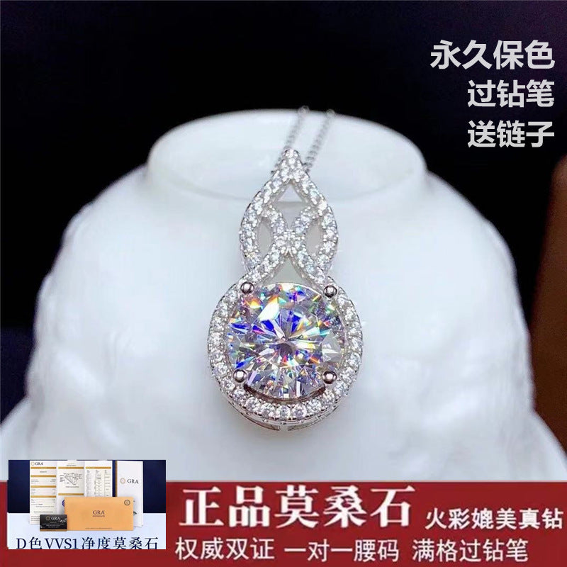 Moissanite Gourd Pendant Necklace for Women, D Color VVS1 Halo Pendant, 1 Carat or 2 Carat