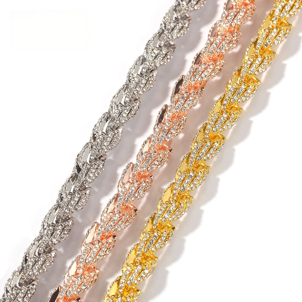 9mm Iced Out Twisted Rope Chain Necklace or Bracelet, Pendant-Compatible product image
