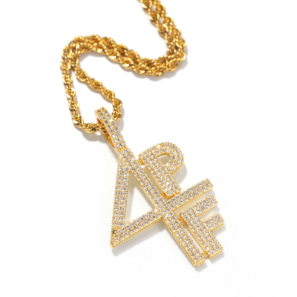 Iced Letter Pendant Necklace with Cubic Zirconia, Gold or Silver Tone Hip Hop Chain Necklace for Women and Men