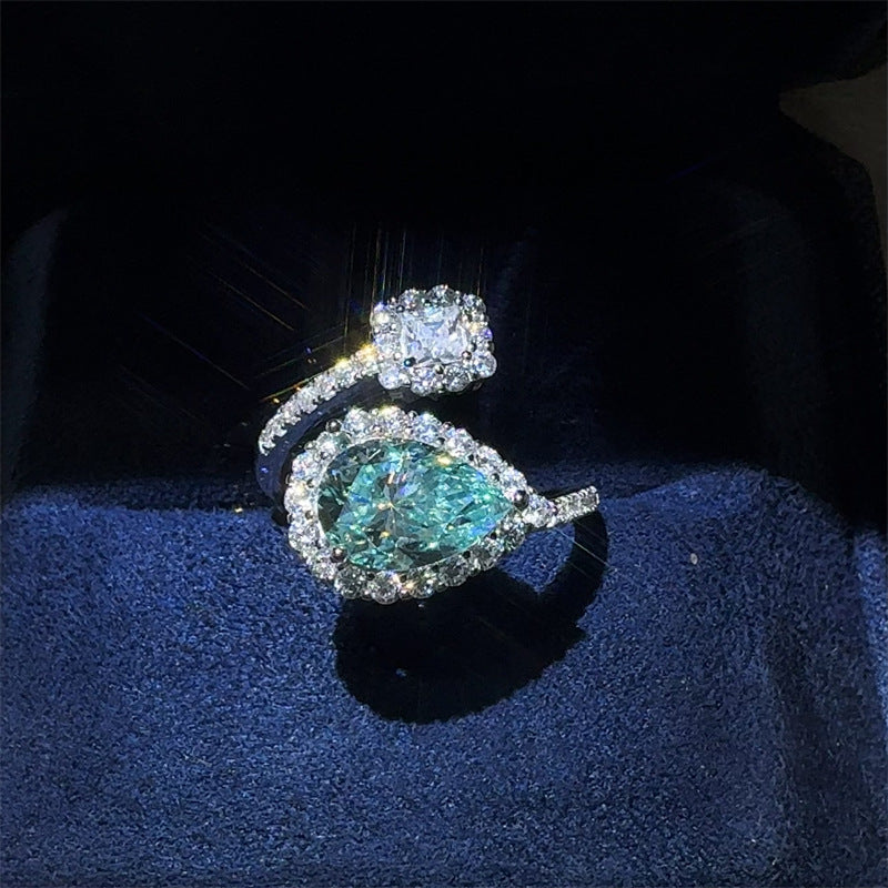 Green Pear Moissanite Ring for Women, 2 Carat VVS1 Halo Open Ring product image